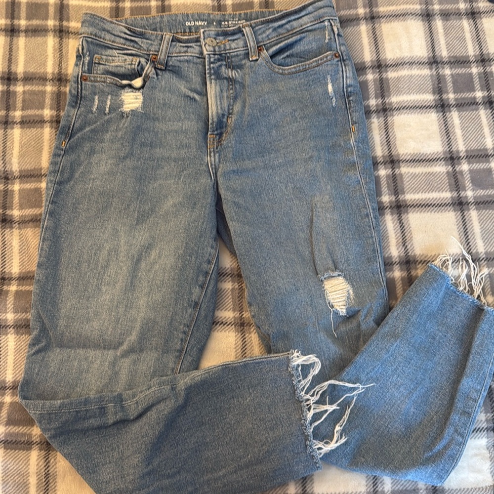 High rise straight denim jeans